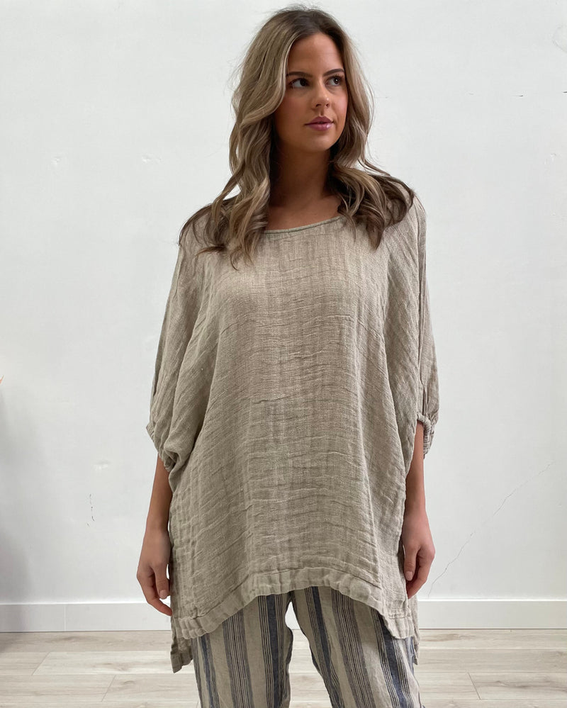 Carina Elasticasted Sleeves Linen Top
