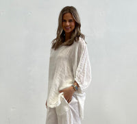 Chiara Elasticated Linen Top |Ivory