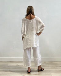 Chiara Elasticated Linen Top |Ivory