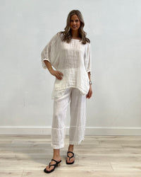 Chiara Elasticated Linen Top |Ivory