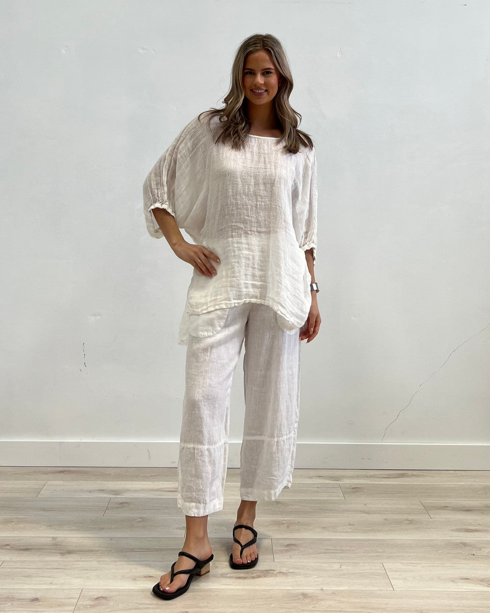 Chiara Elasticated Linen Top |Ivory
