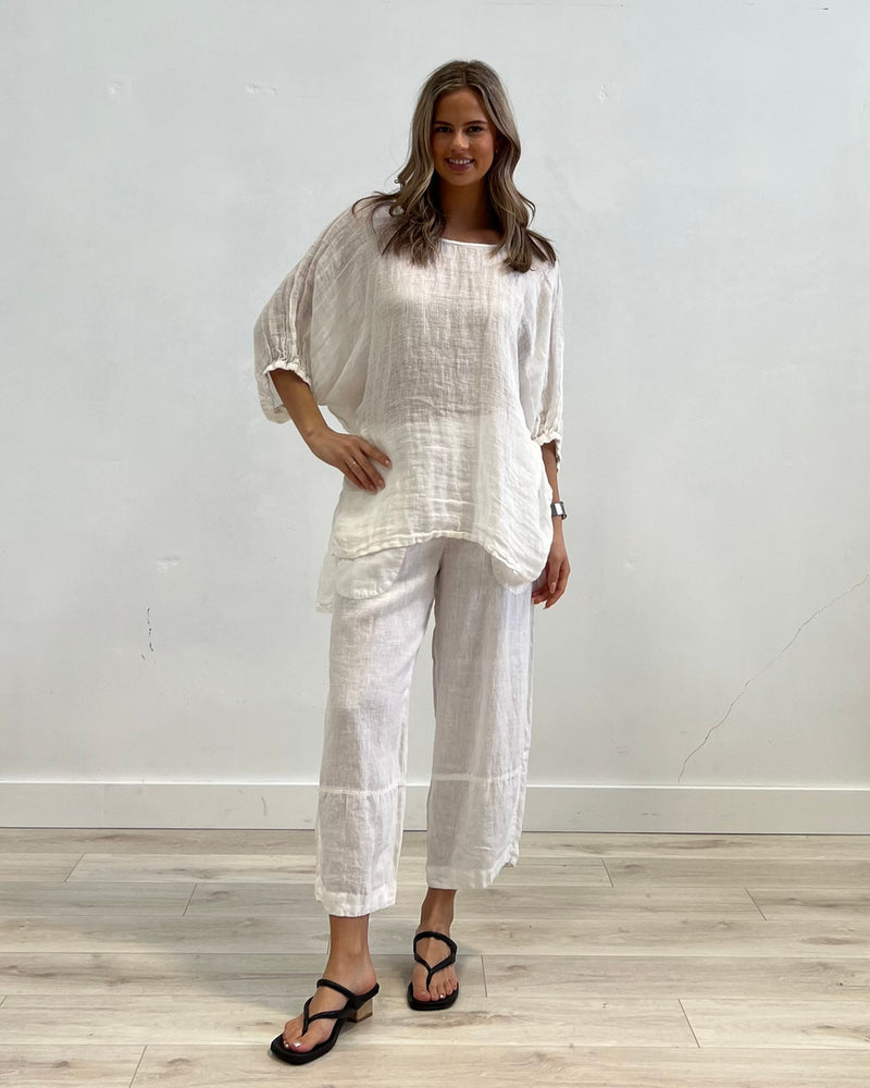 Chiara Elasticated Linen Top |Ivory