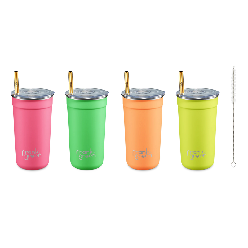 Neon Stainless Steel Party Cups with Straw | 4 Pack