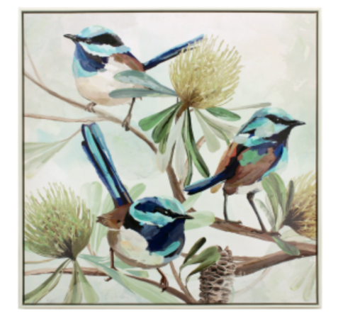 Fairy Wren Trio | Framed Art | 83x83cm