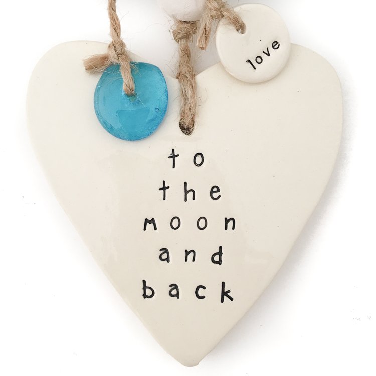 Handmade Ceramic Heart | To The Moon + Back | Wall Hanging