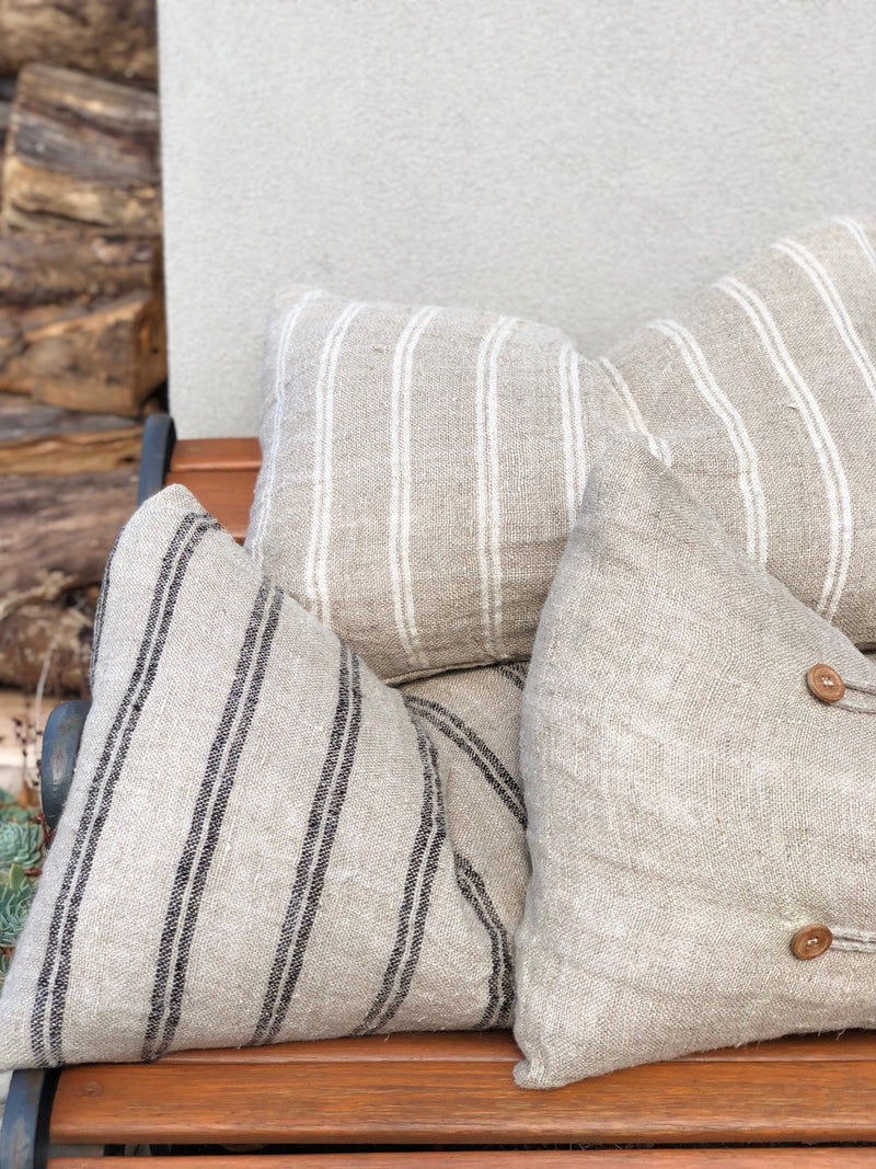 Angaston Handloomed Linen Cushion Black Stripe | 40x60cm