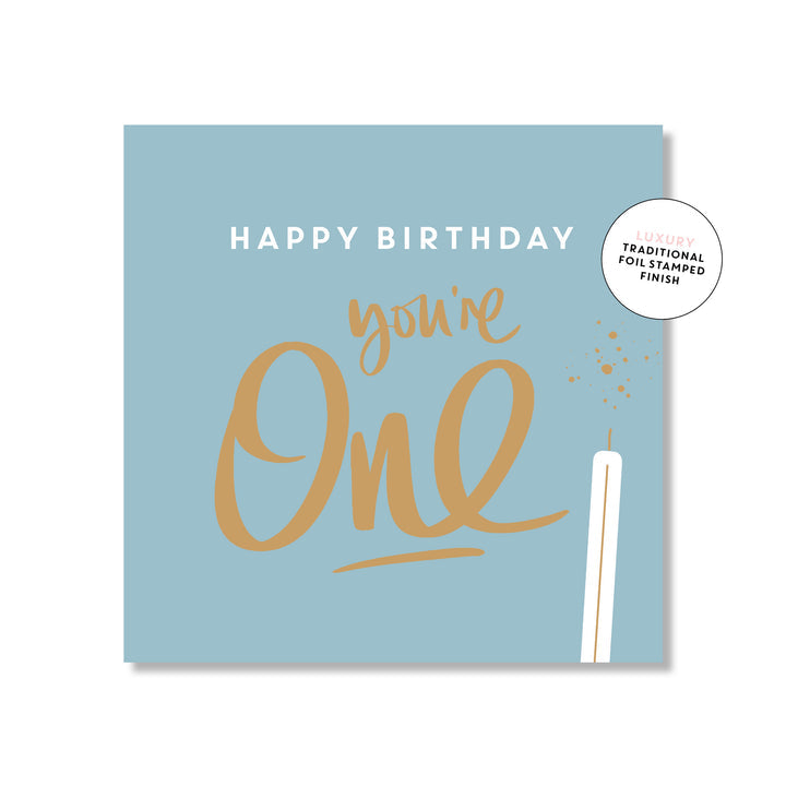 One Gold Blue Square | Greeting Card