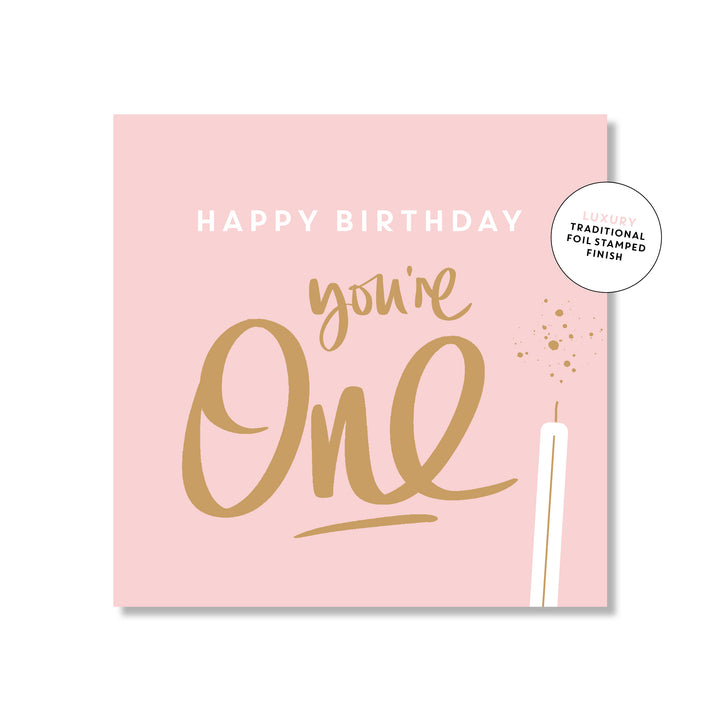 One Gold Pink Square | Greeting Card