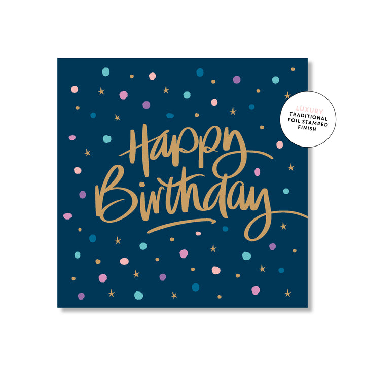 Navy Confetti Birthday Square | Greeting Card