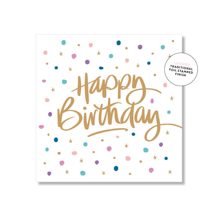 Confetti Script Birthday Square | Greeting Card