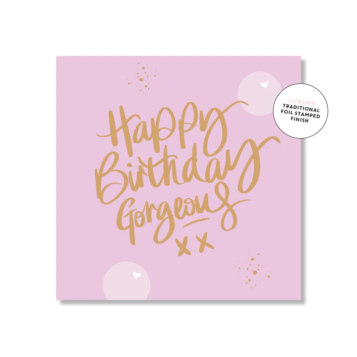 Happy Birthday Gorgeous Pink Gold Square | Greeting Card