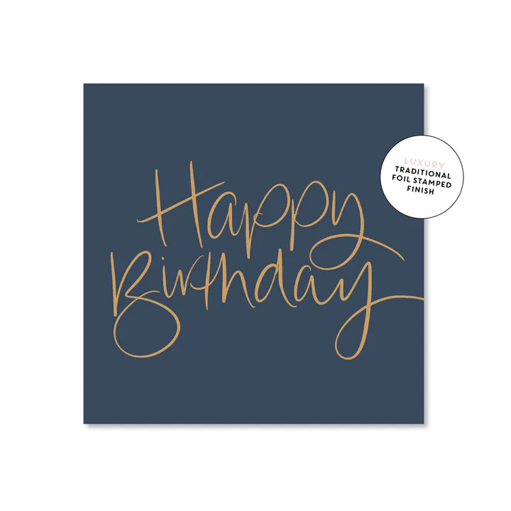 Birthday Script Navy Square | Greeting Card