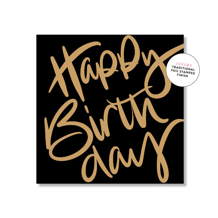 Mega HBD Script Black Square | Greeting Card