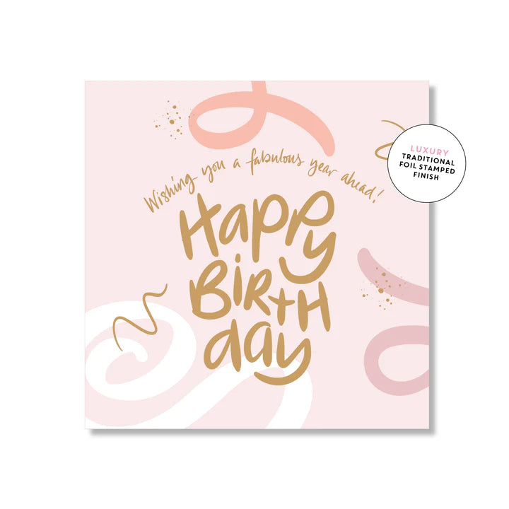 Happy Birthday Swirls Pink Square | Greeting Card