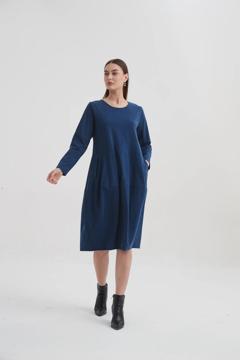 Long Sleeve Diagonal Seam Dress | Navy