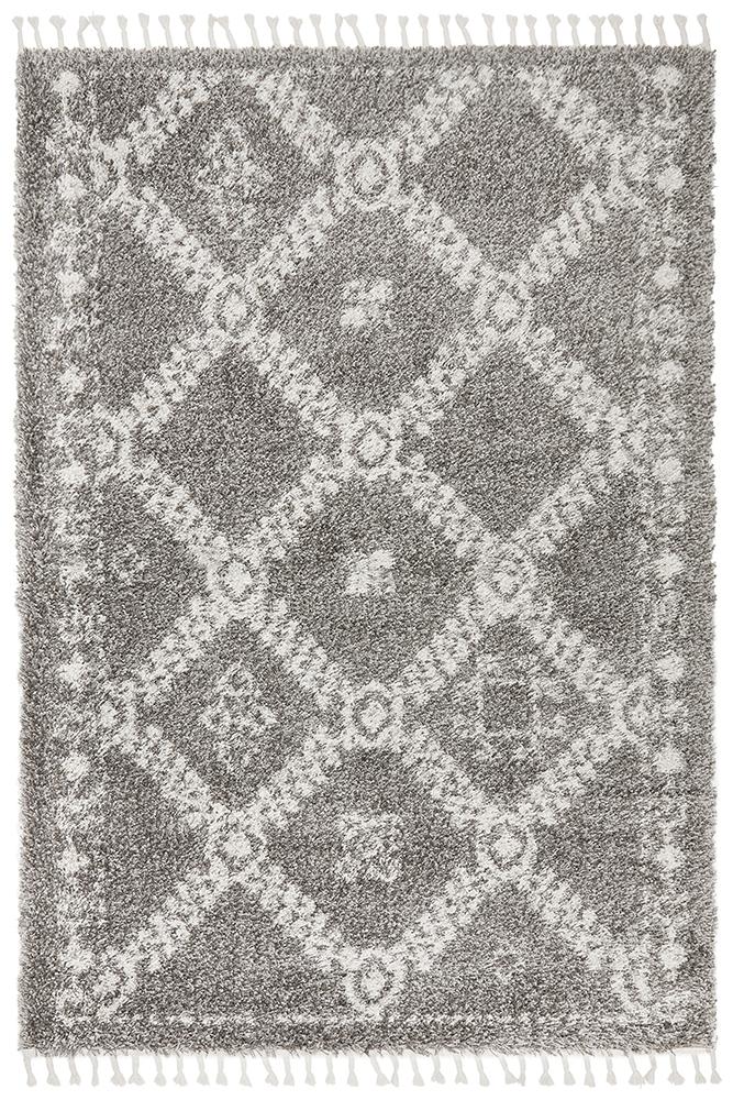 Saffron Grey | Shag Tassel Floor Rug
