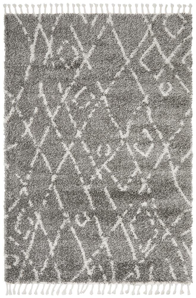 Saffron Grey | Shag Tassel Floor Rug
