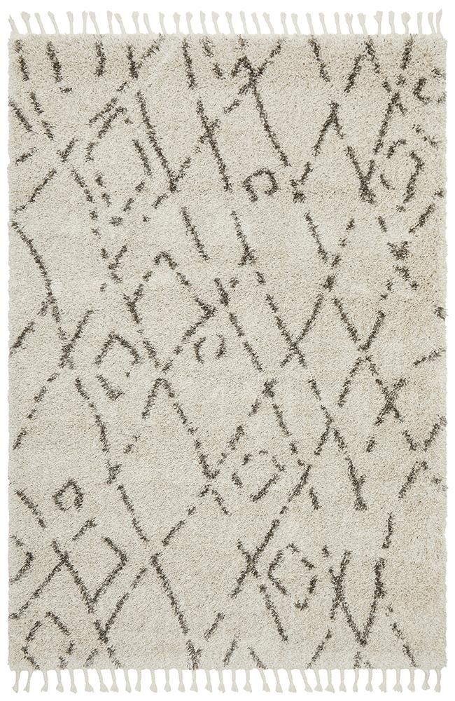 Saffron Natural Grey | Shag Tassel Floor Rug