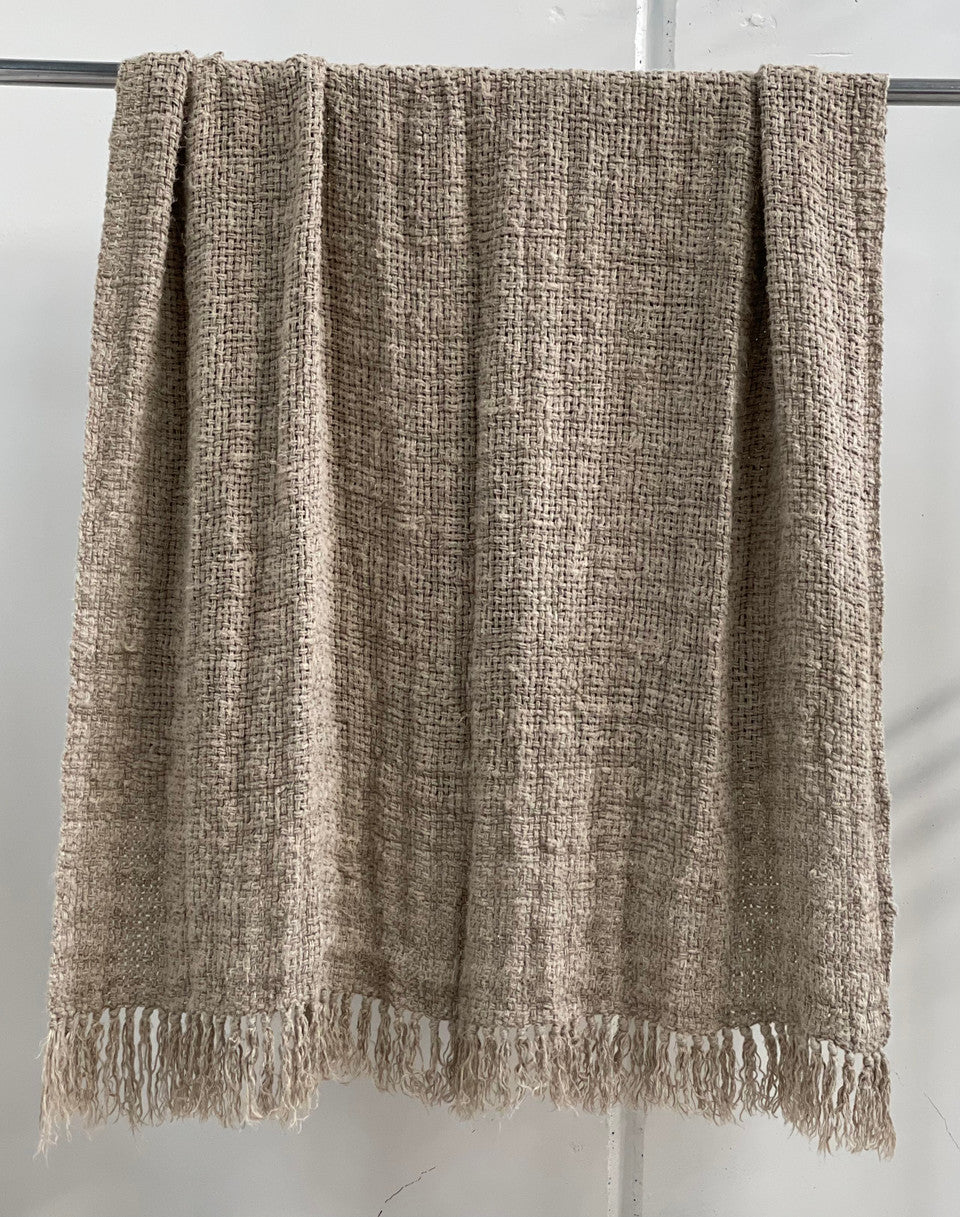 Bryn Hand Loomed Linen Bed Throw Natural with Knotted Fringe