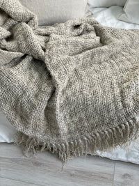Bryn Hand Loomed Linen Bed Throw Natural with Knotted Fringe