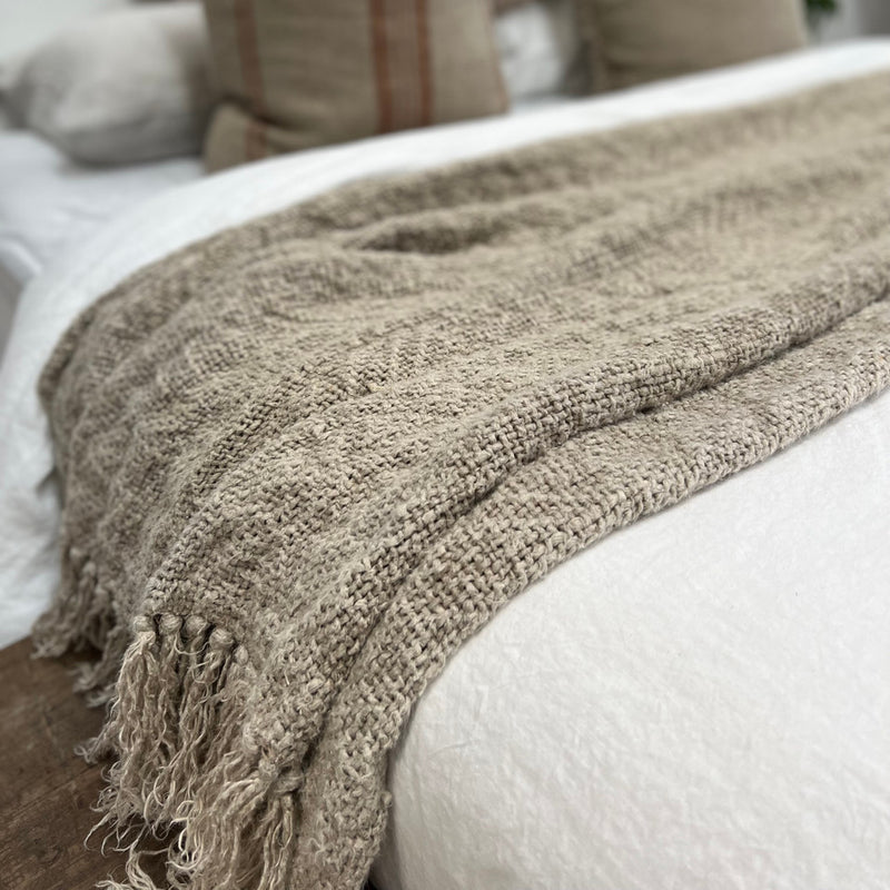 Dallas Handloomed Heavy Linen Bed Throw with Fringe