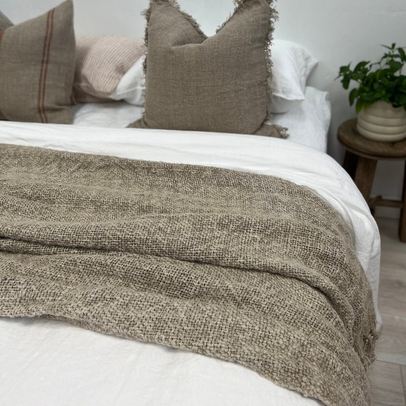Dallas Handloomed Heavy Linen Bed Throw with Fringe