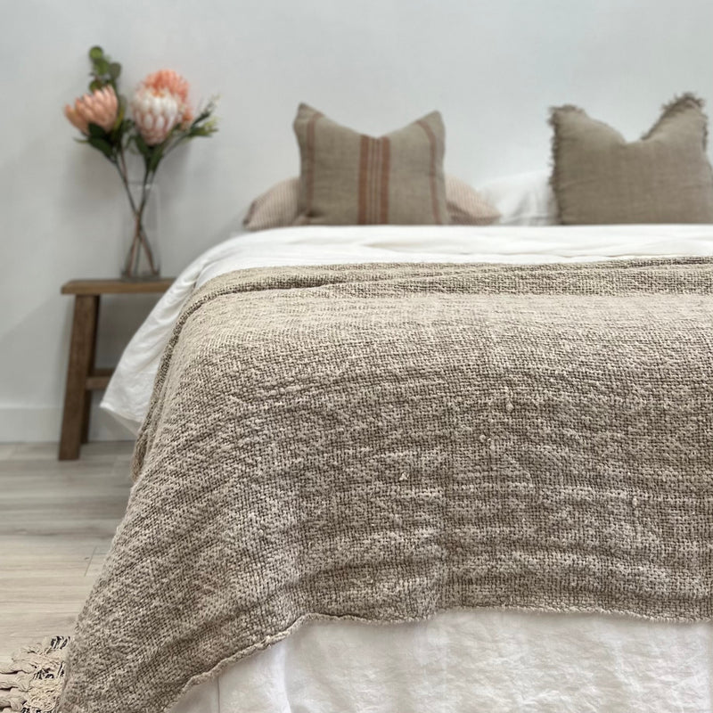Dallas Handloomed Heavy Linen Bed Throw with Fringe