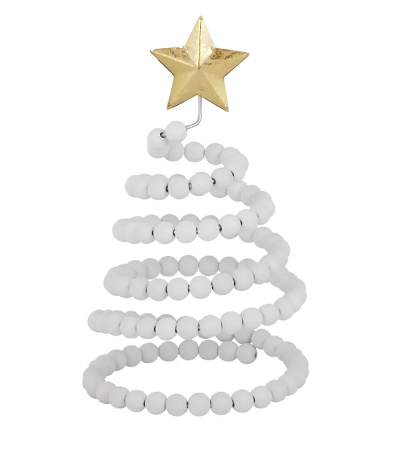 Christmas Tree with Beads + Star | White