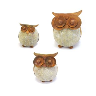Round Owl Resin with Rust Eyes