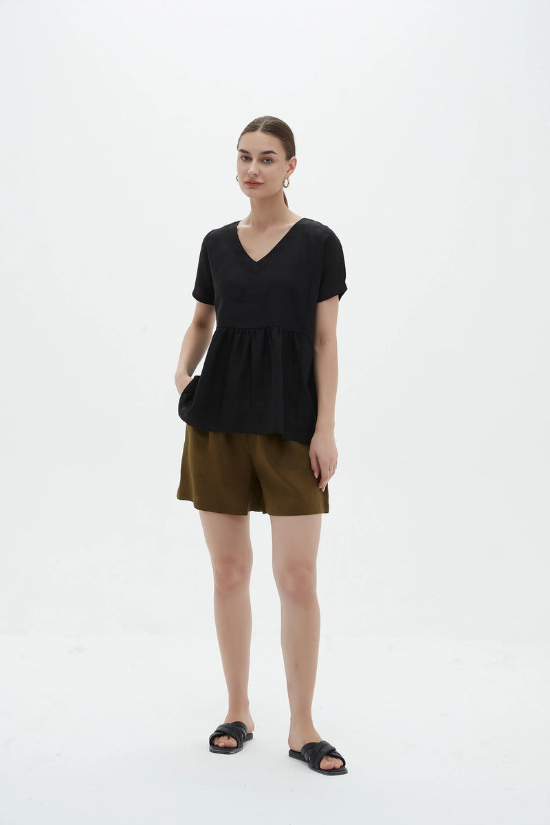 V Neck Short Sleeve Top | Black