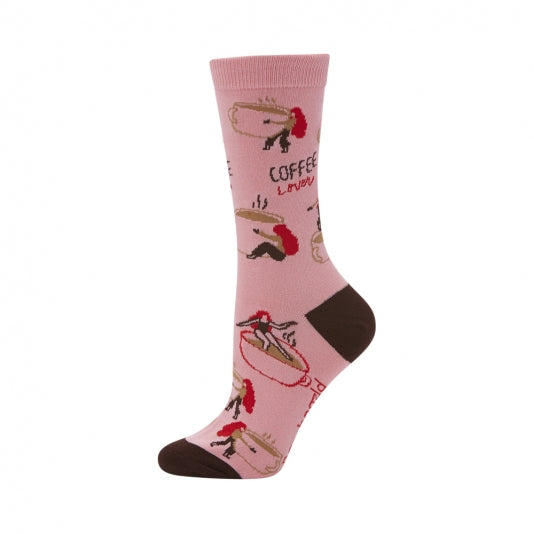 Coffee Lover Pink | Womens Bamboo Socks