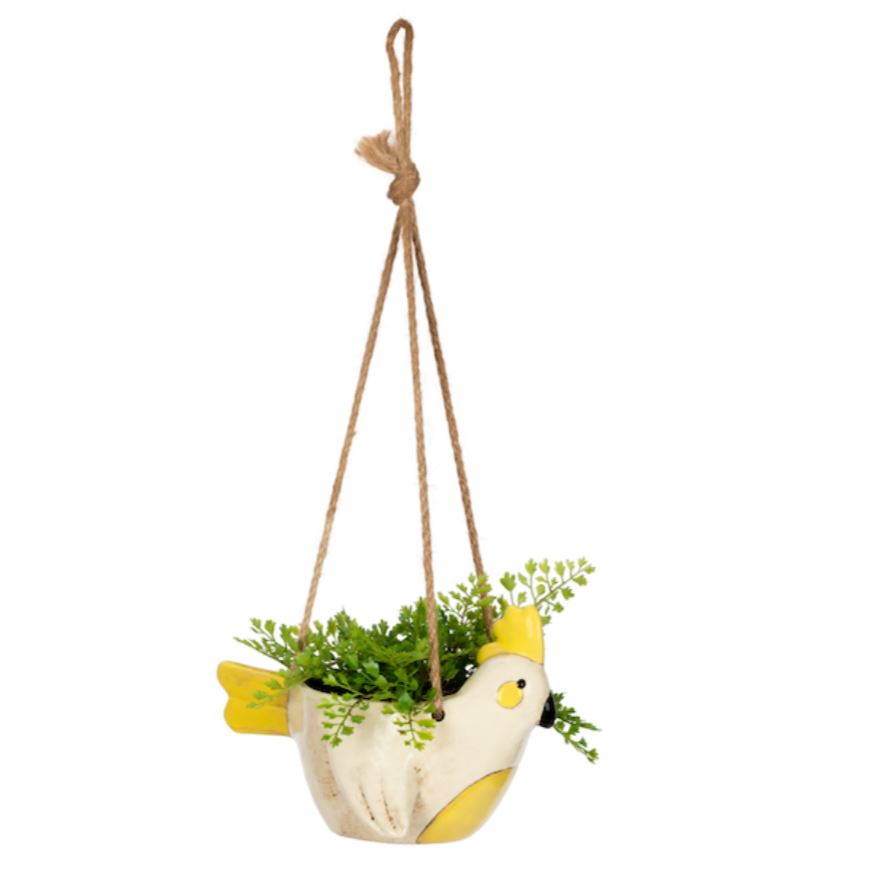 White Cocky Hanging Pot