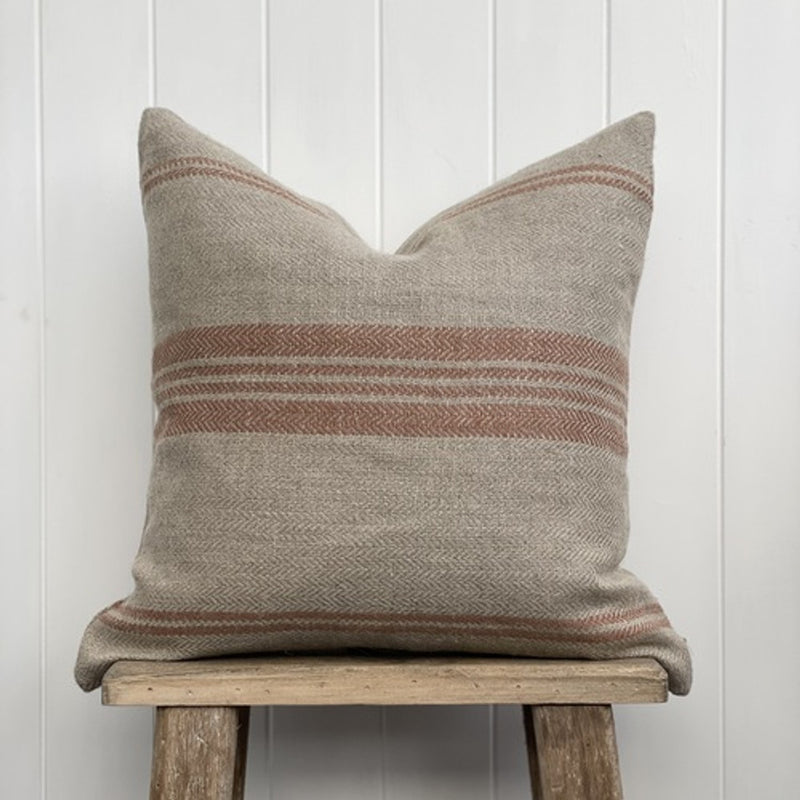 Empire Herringbone Linen Cushion Natural & Rust  | 50 x 50 cm