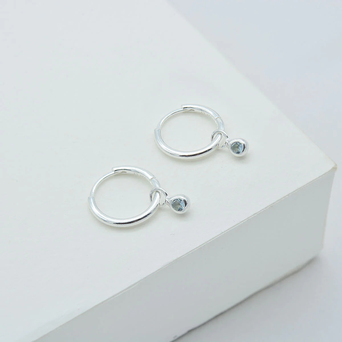 Dew Drop Huggie Hoop Earrings |Aquamarine