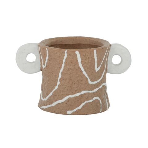 Ahanu Ceramic Pot with Handles | Natural + White