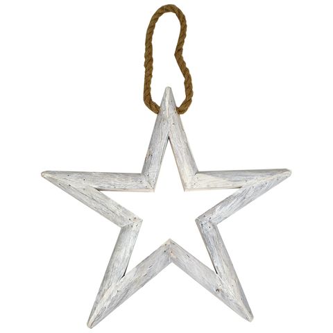 Wood Hanging Star W/Rope Handle | White
