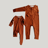 Organic Cotton Zip Growsuit Long Sleeve Rust