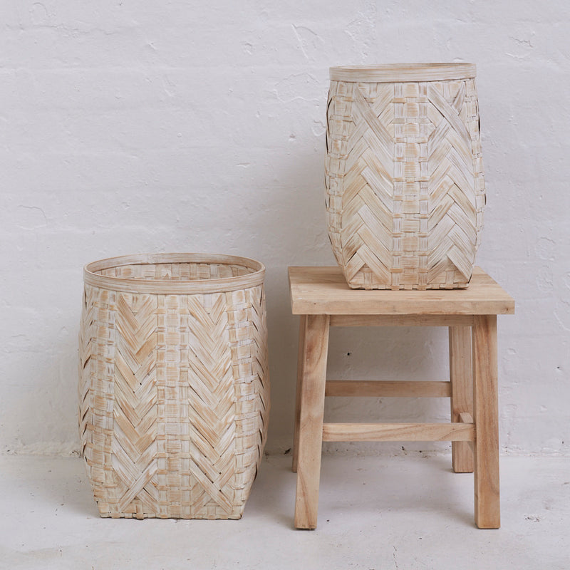 Tulsa Whitewash Bamboo Basket | Inartisan