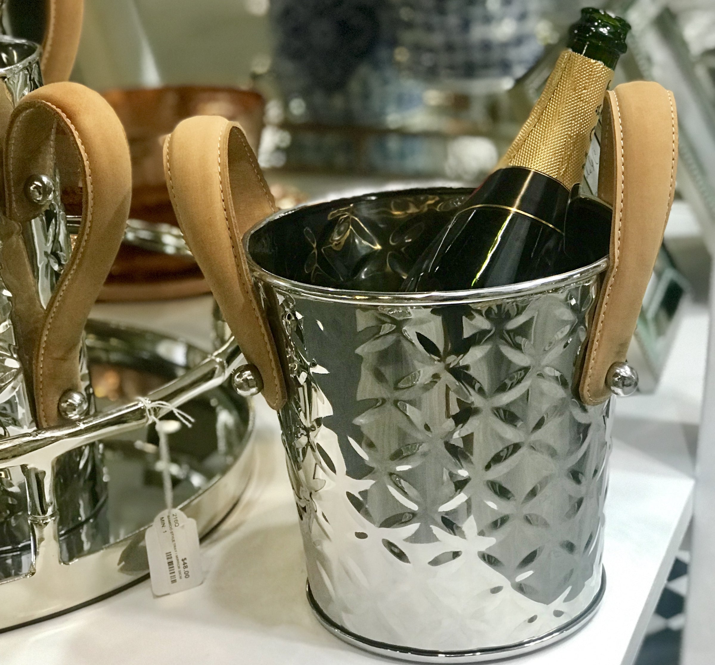 Hammered Leather Handle Wine Champagne Ice Bucket | Small