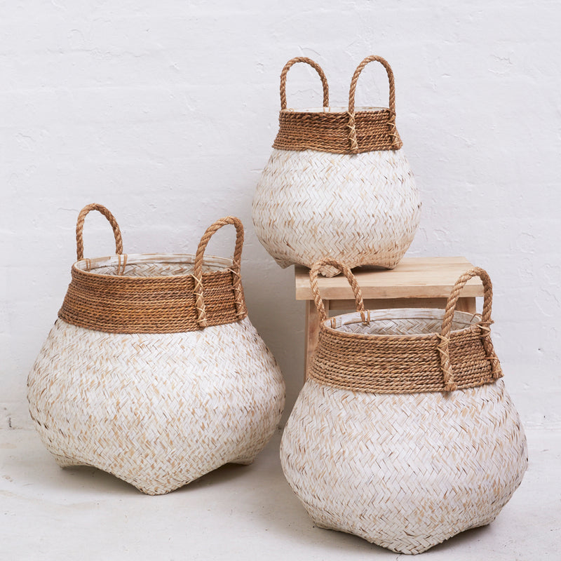 Bamboo Basket | Whitewashed | Small + Large