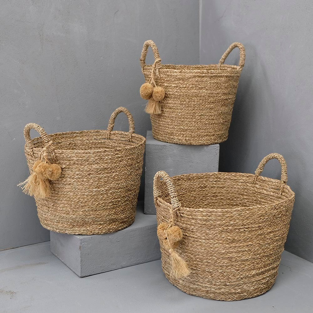 Pom Pom Handwoven Basket - Whatever Mudgee Gifts & Homewares