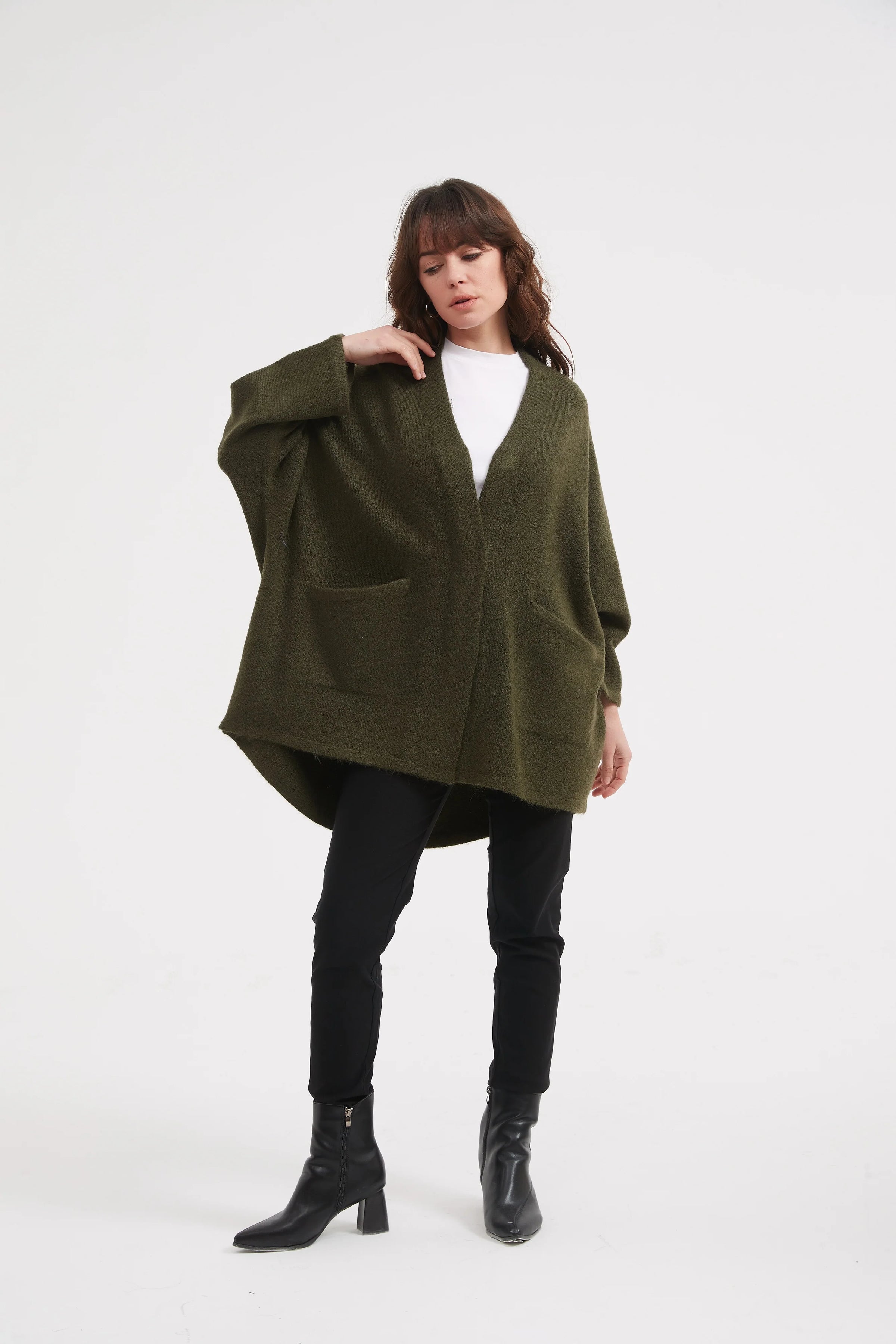 Deep V Magnetic Cardigan | Khaki