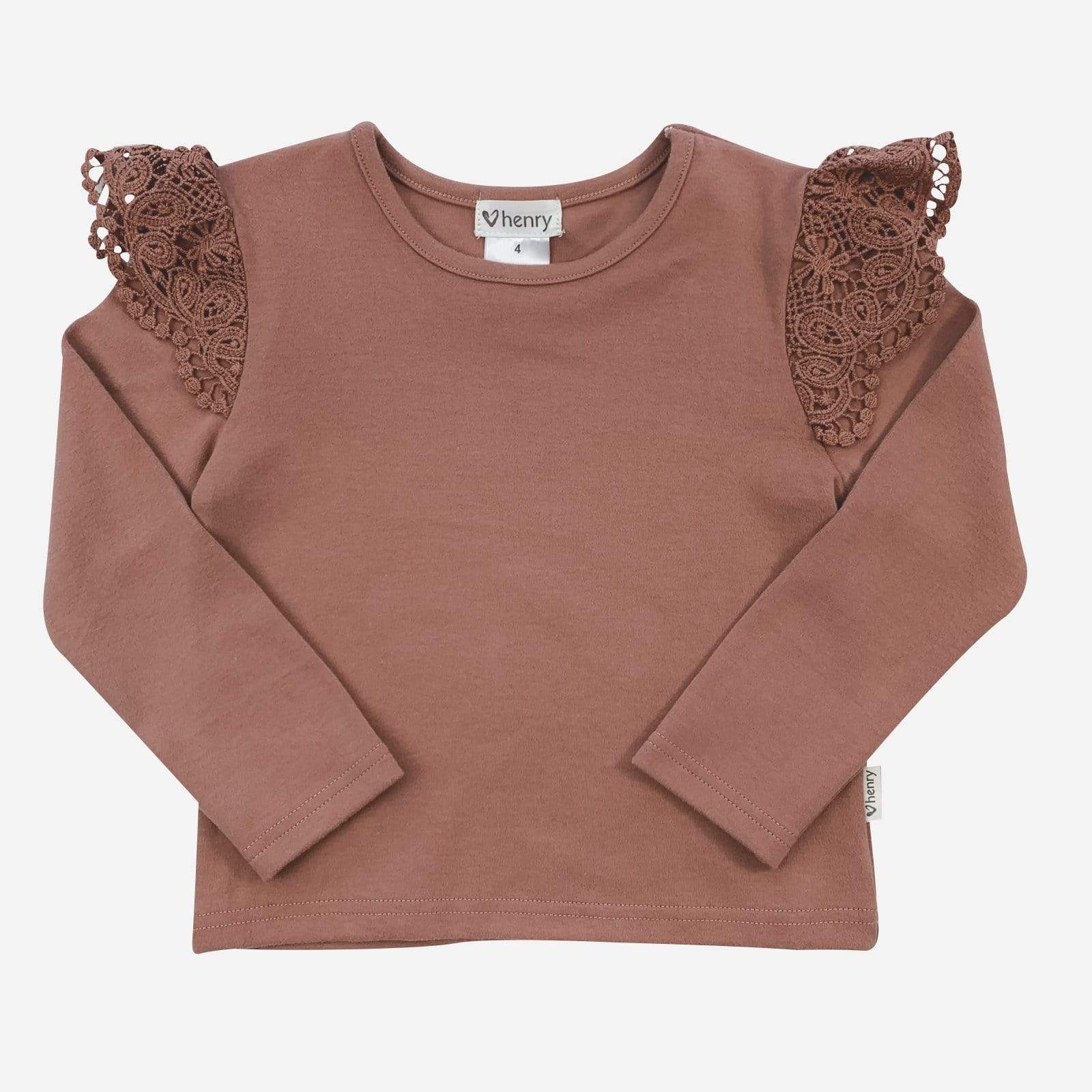 Girls Lace Sleeve Top | Rust
