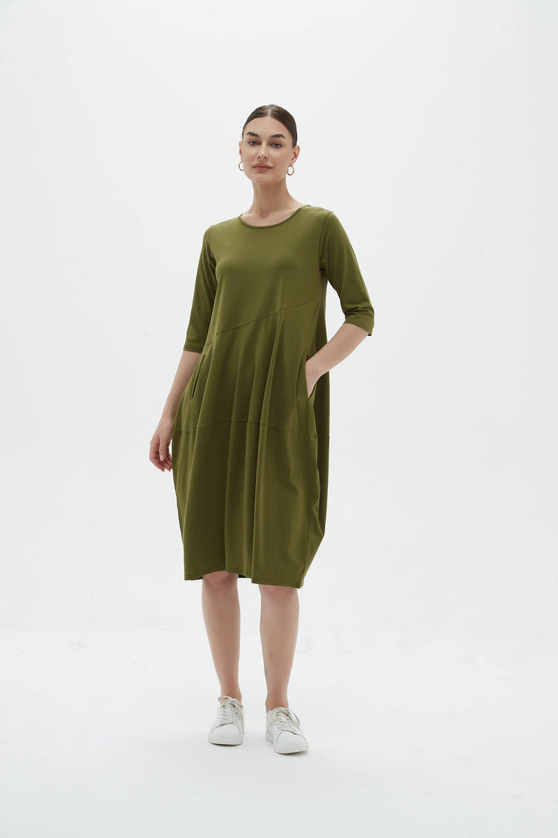 Diagonal Seam Dress (Lighter Weight) | Moss