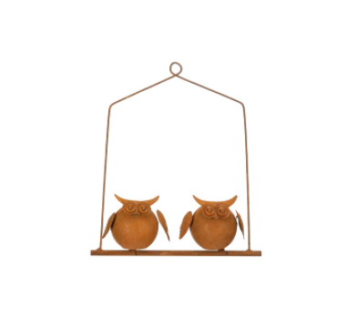 Round Owl Rust On Hanger