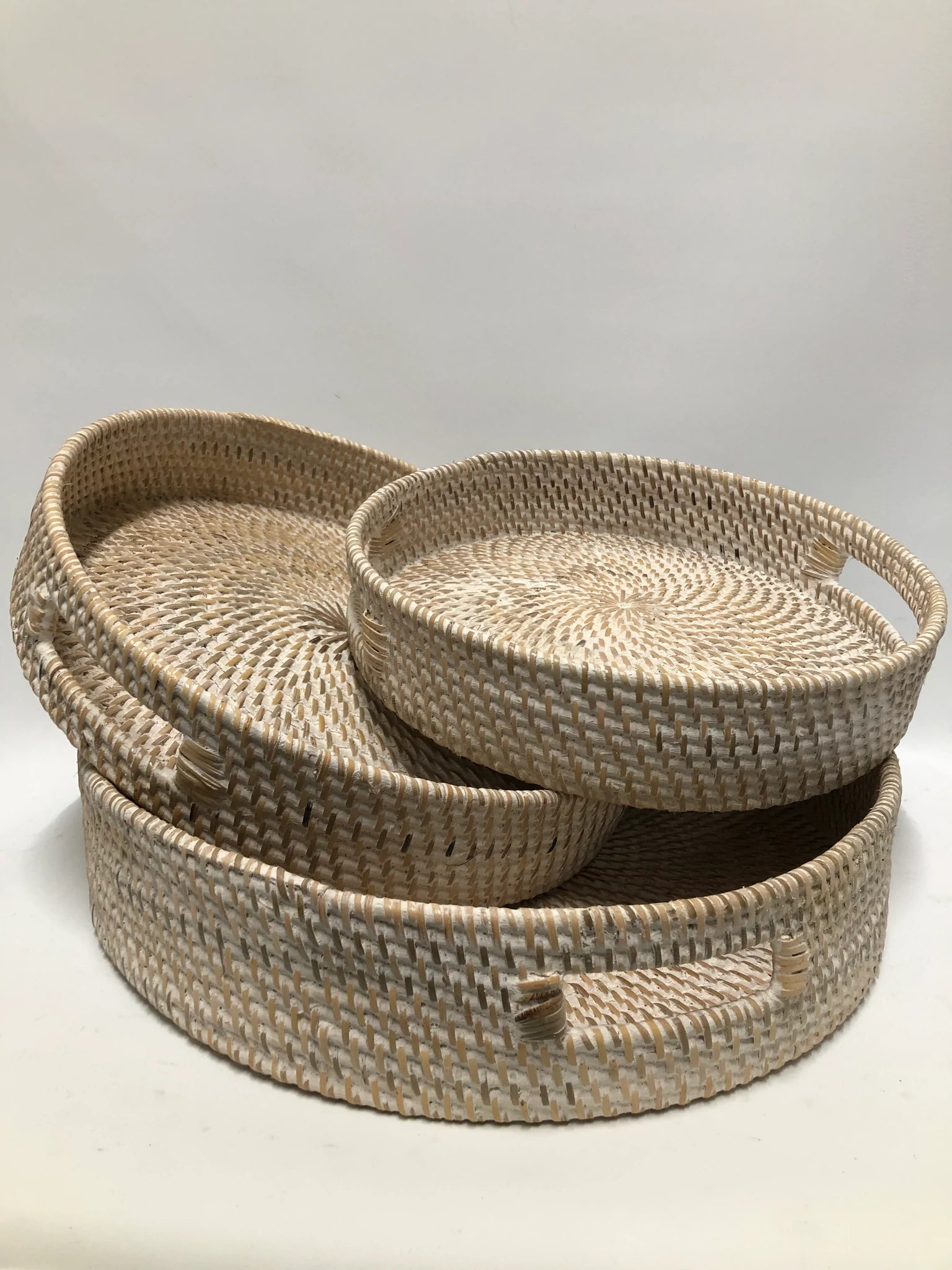 Round White Rattan Serving Tray