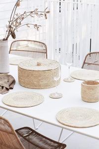 Round Palm Fibre Coasters | Set of 8 In Basket With Lid