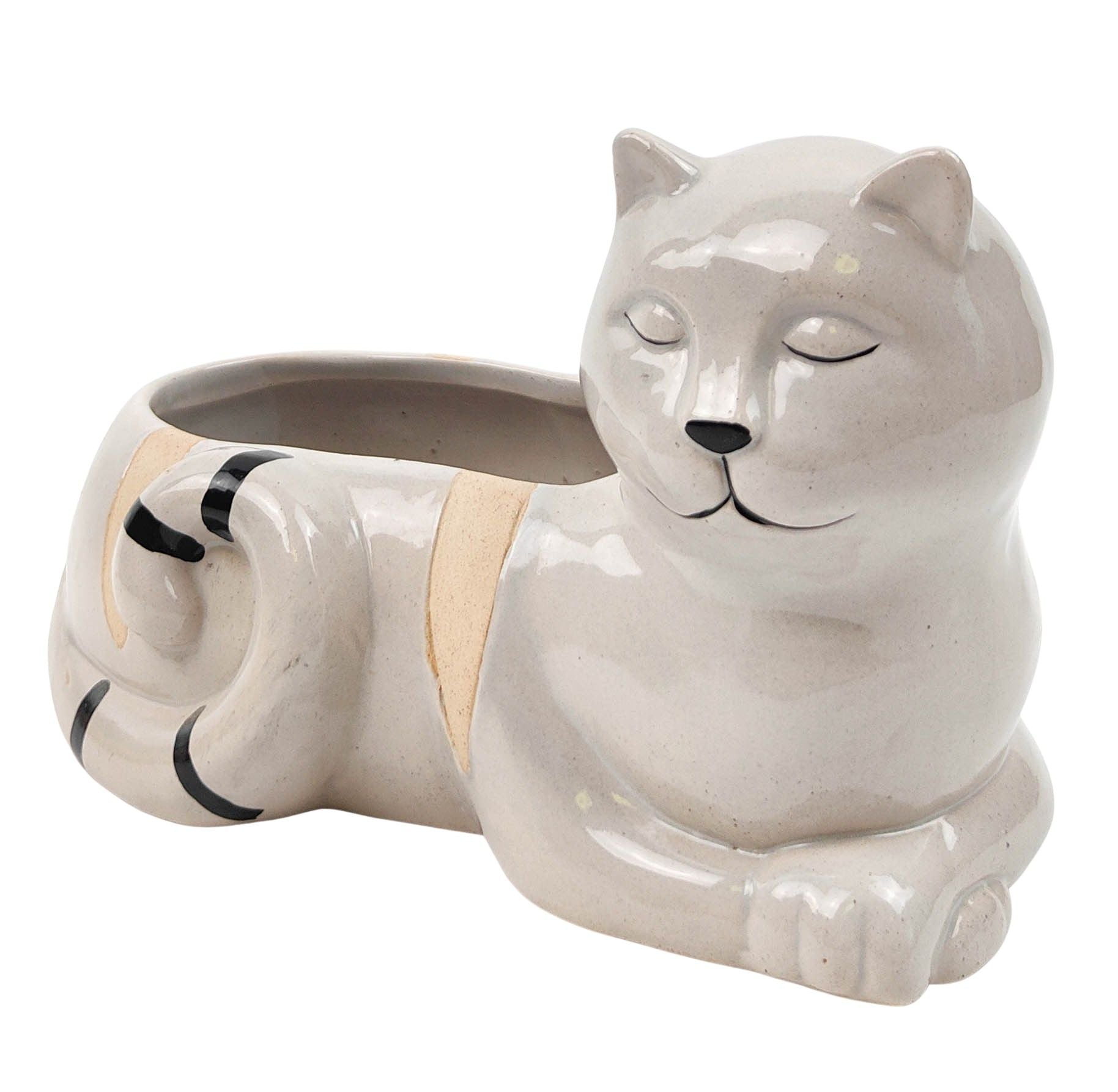Laying Cat Planter Grey