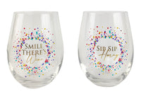 Boxed Stemless Wine Glass | Assorted Quotes | Set of 2