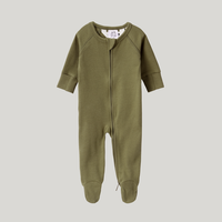 Organic Cotton Zip Growsuit Long Sleeve Leaf